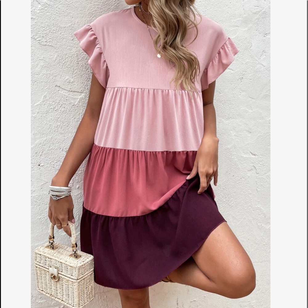 Boho Color Block Flounce Sleeve Dress - Picture 7 of 7